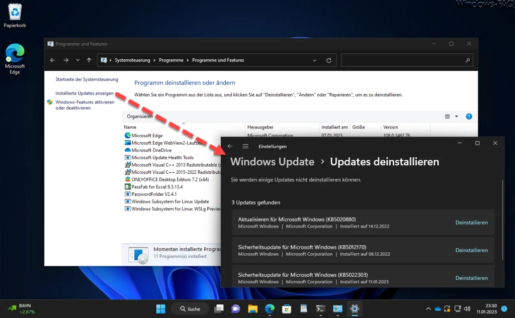 Installierte Updates anzeigen