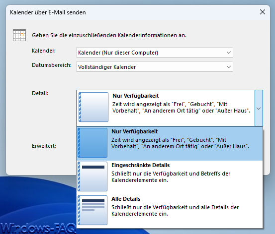 Kalender nur Verfügbarkeit - eingeschränkte oder alle Details