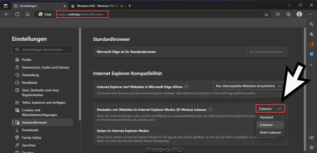 Neuladen von Websites im IE Modus zulassen
