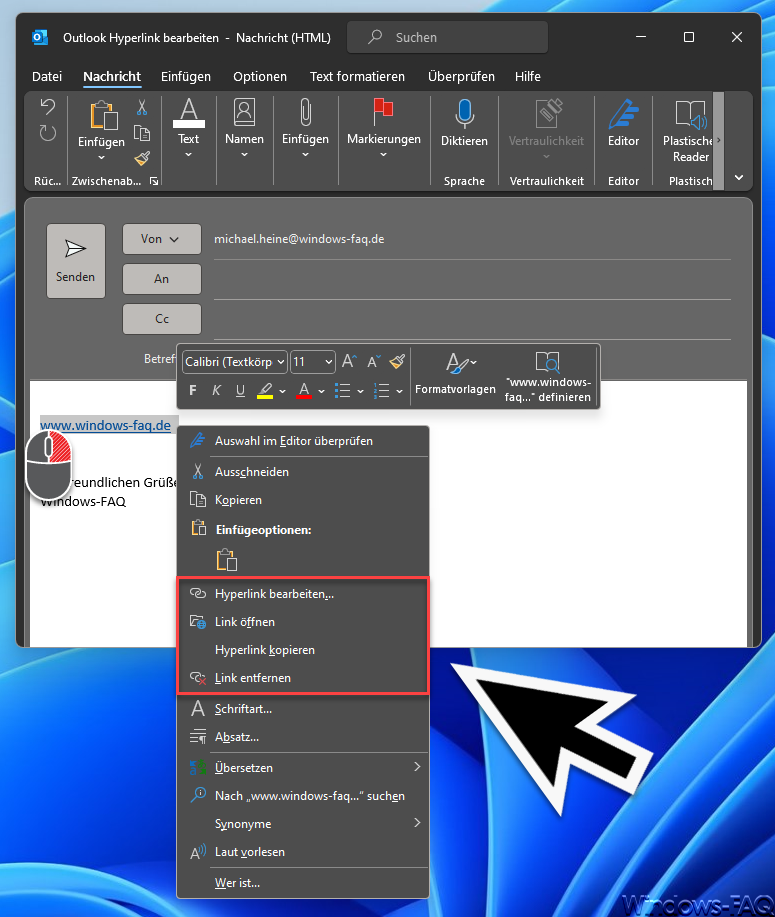 Outlook Hyperlink bearbeiten