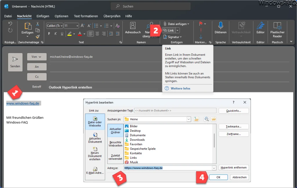 Outlook Hyperlink erstellen