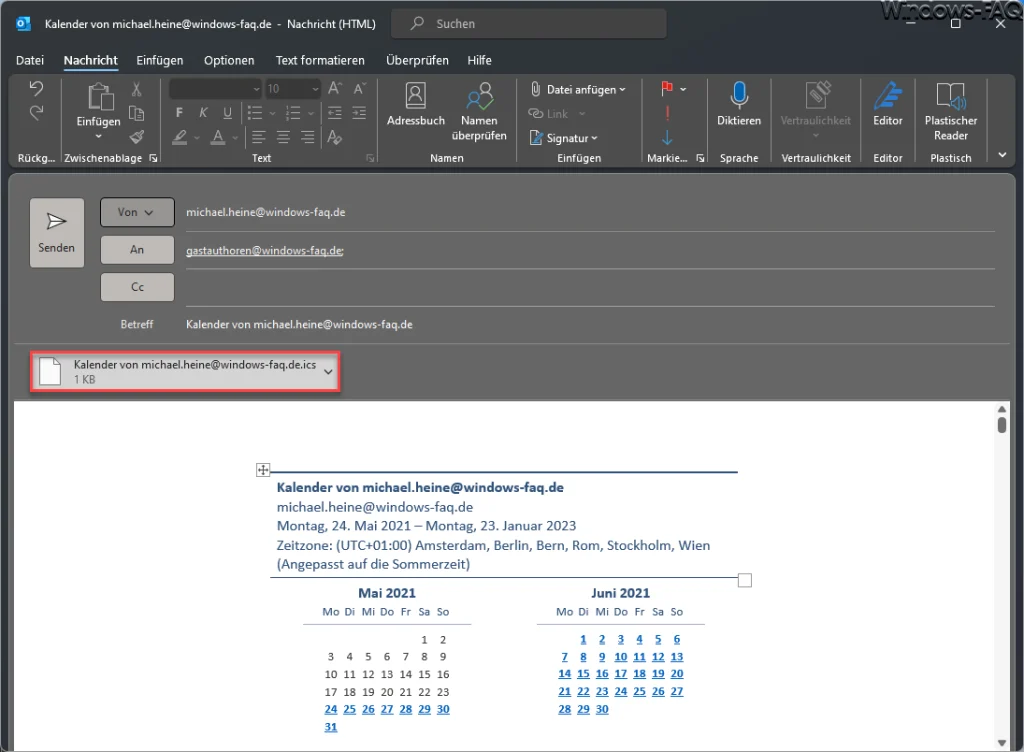 Outlook Kalender ICS Datei
