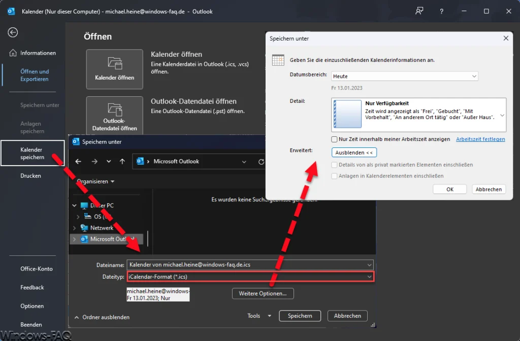 Outlook Kalender speichern ICS