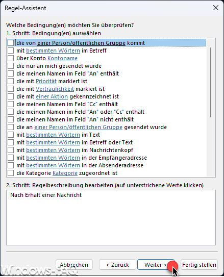 Outlook Regel-Assistent Bedingung
