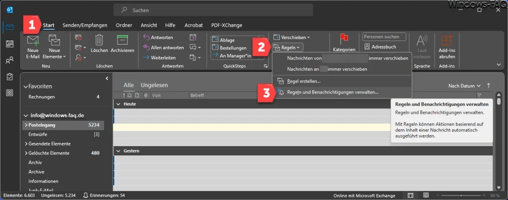 Outlook Regeln und Benachrichtigungen verwalten