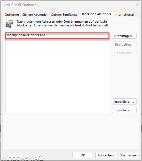 Outlook blockierte Absender
