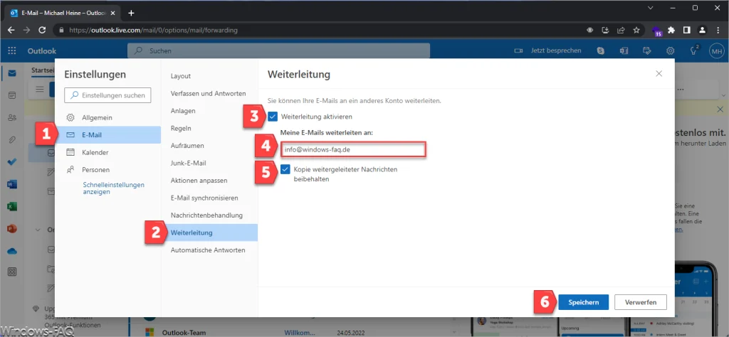 Outlook.com E-Mail Weiterleitung