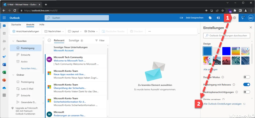 Outlook.com Einstellungen