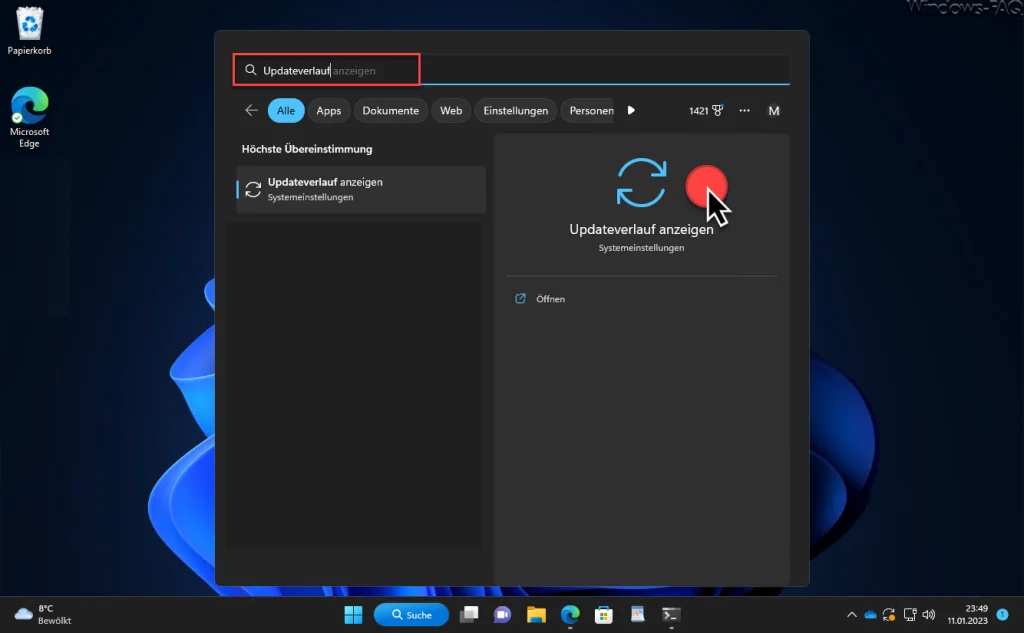 Startmenü Updateverlauf anzeigen