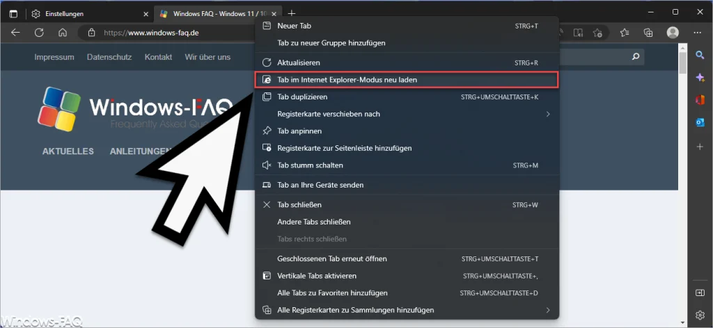 Tab im IE Modus neu laden