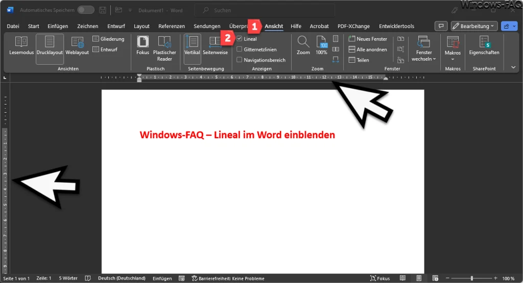 Word Lineal einblenden