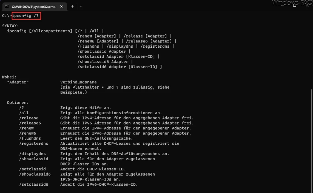 ipconfig Hilfe