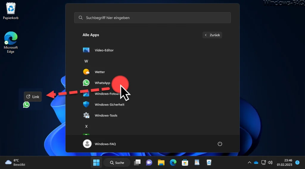 Apps aus Startmenü auf Desktop ziehen