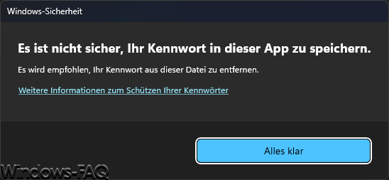 Es ist nicht sicher, Ihr Kennwort in dieser App zu speichern