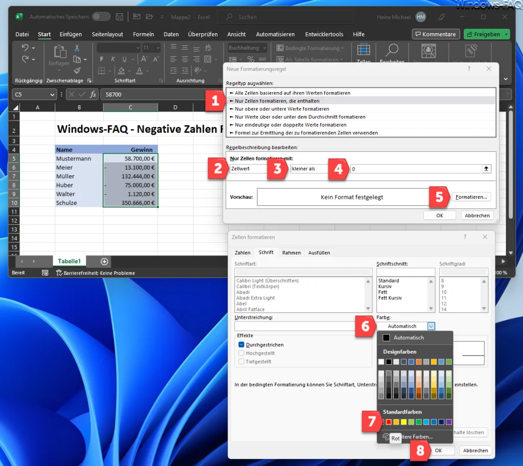 Excel Formatierungsregel Farbe rot