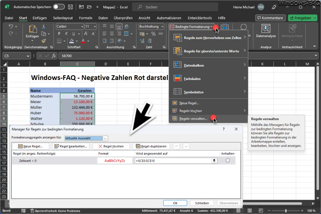 Excel Regeln verwalten