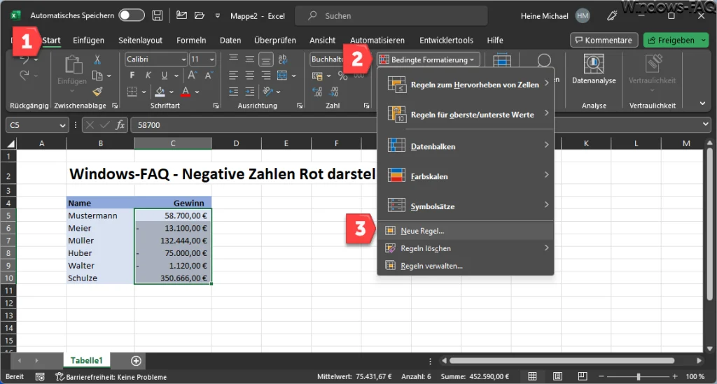 Excel neue Formel bedingte Formatierung
