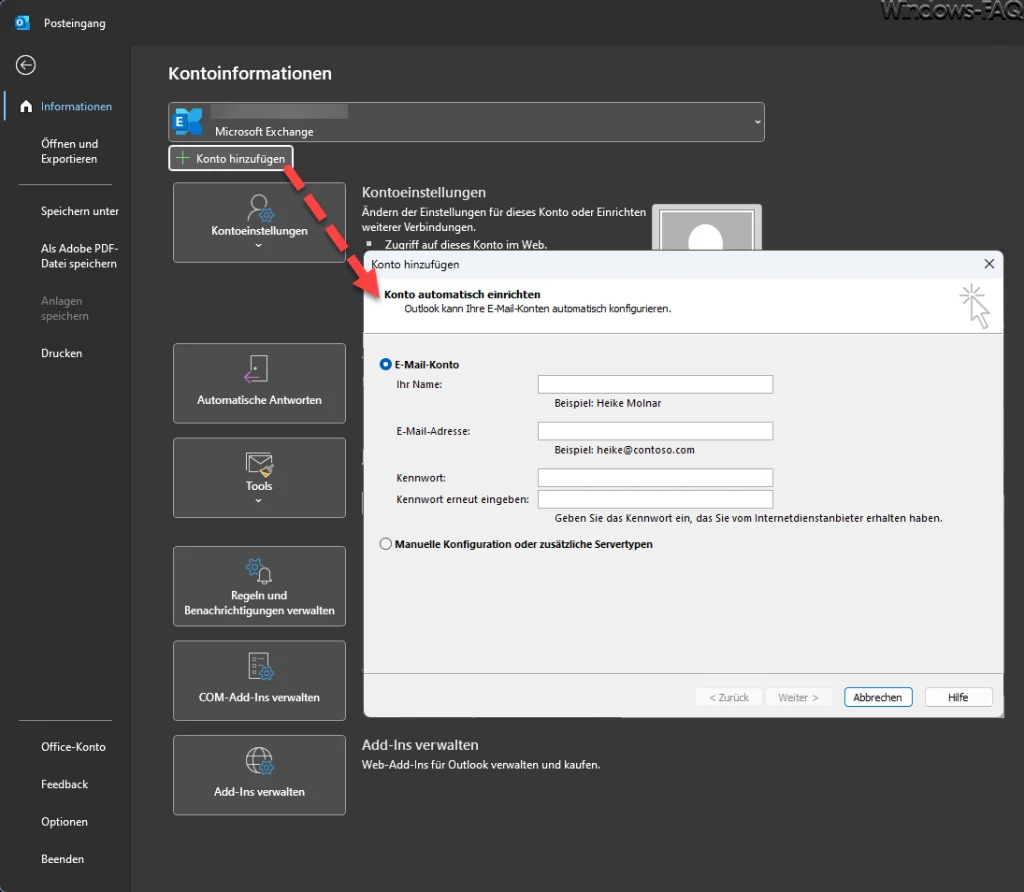 Outlook Exchange Konto hinzufügen