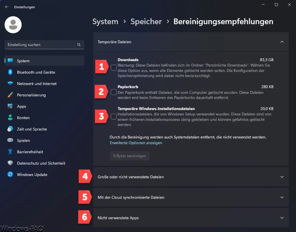 Windows Bereinigungsempfehlungen