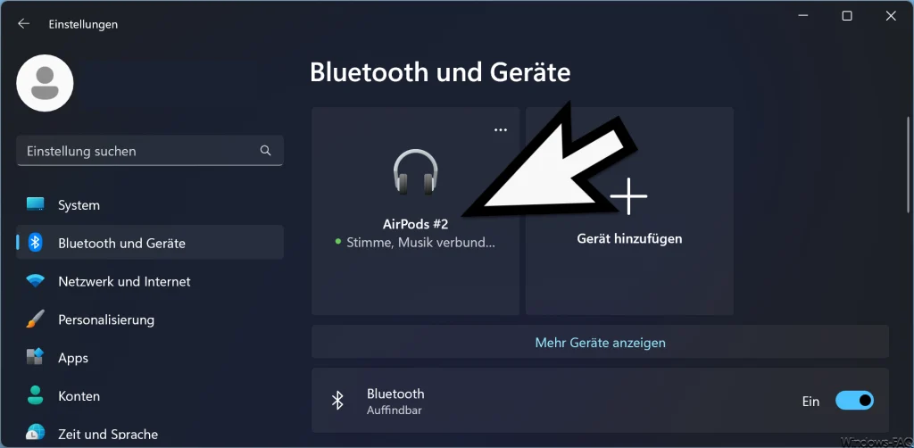 AirPods Stimme und Musik mit Windows verbunden