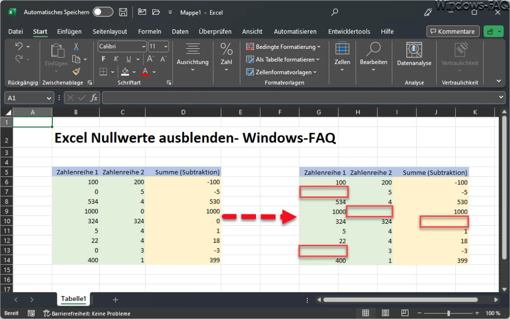 Excel Nullwerte