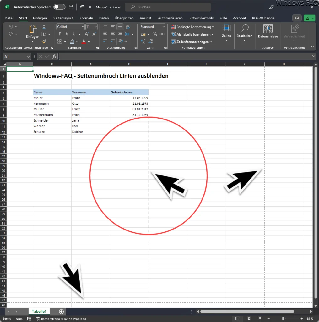 Excel Seitenumbruch Linien