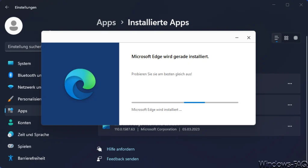 Microsoft Edge wird gerade installiert