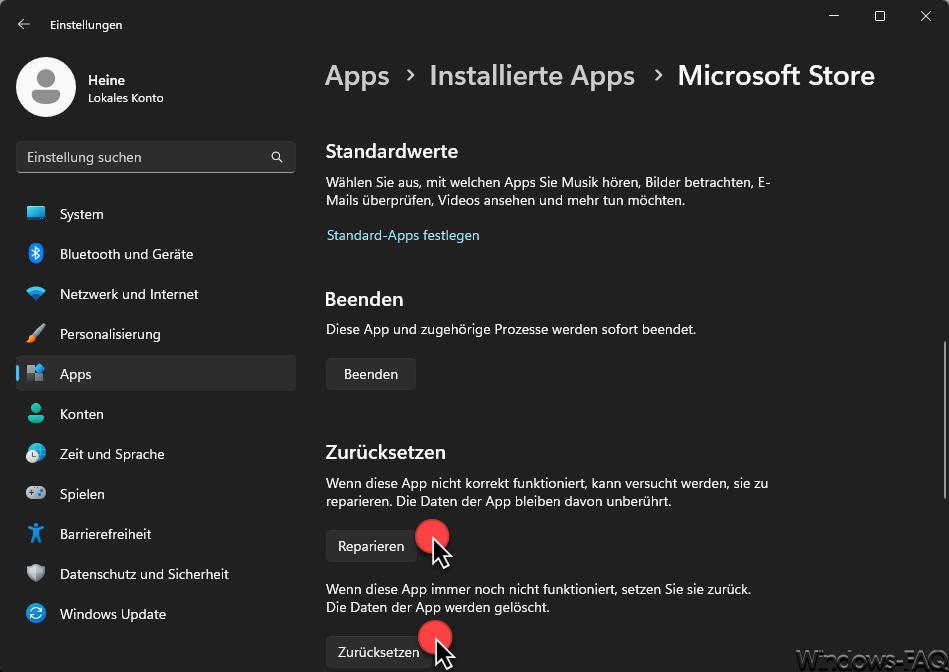 Microsoft Store zurücksetzen und reparieren