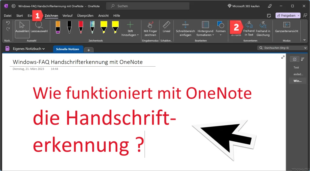 ÔneNote Handschrift umgewandelt in Text