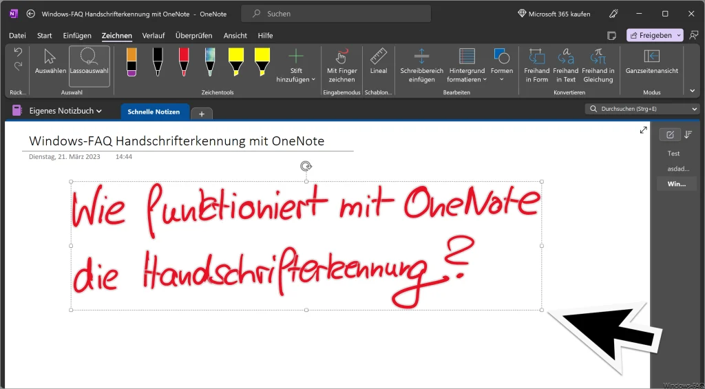 OneNote Lasso Rechteck