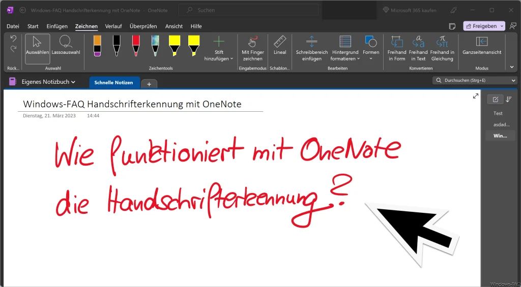 Wie funktioniert mit OneNote die Handschrifterkennung