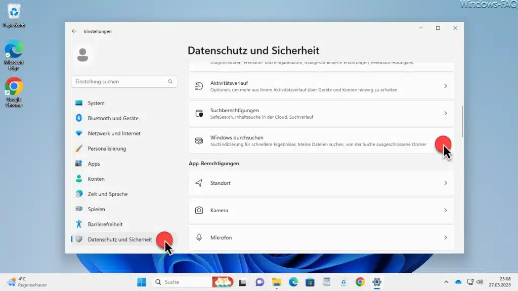 Windows Datenschutz und Sicherheit