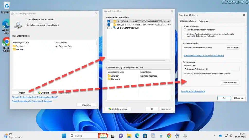 Windows Indizierungsoptionen