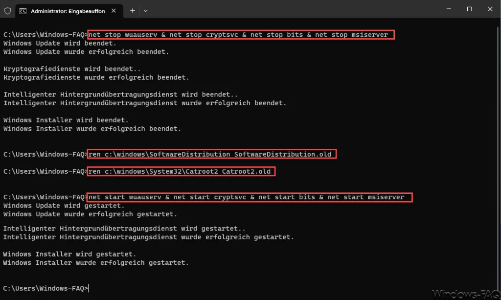 Windows Update Dienste stoppen und starten