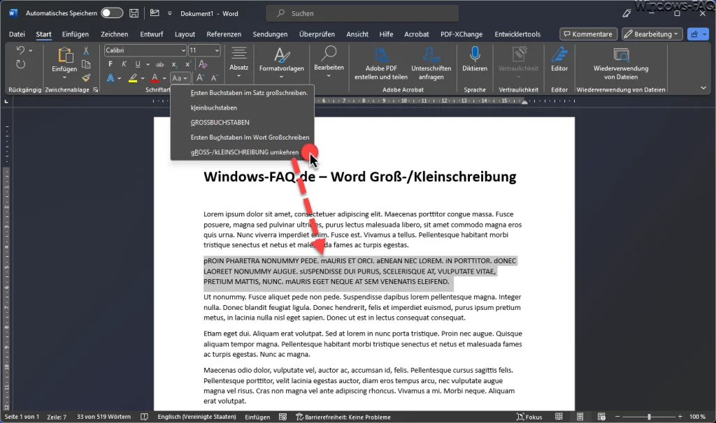 Word Gross- Kleinschreibung umkehren