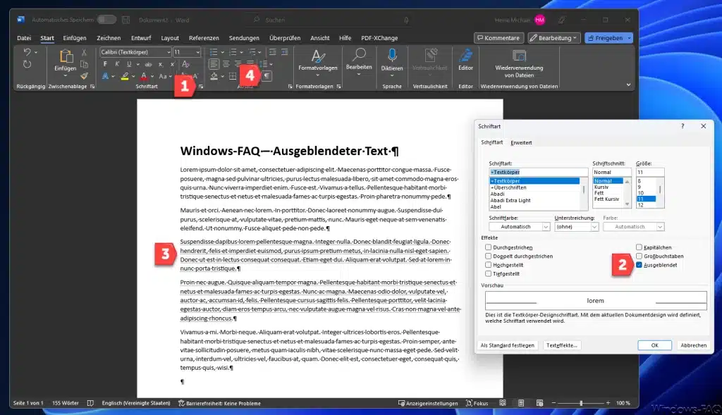 Word Text ausgeblendet