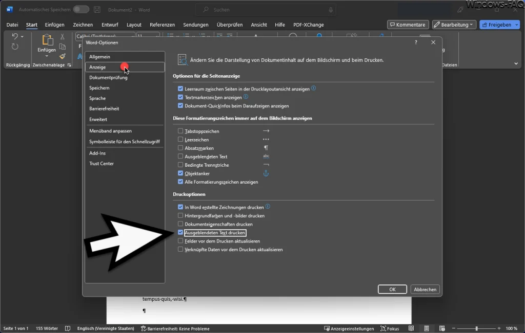 Word ausgeblendeten Text drucken