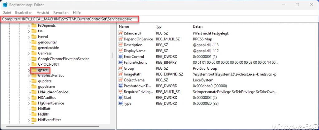gpsvc Registry