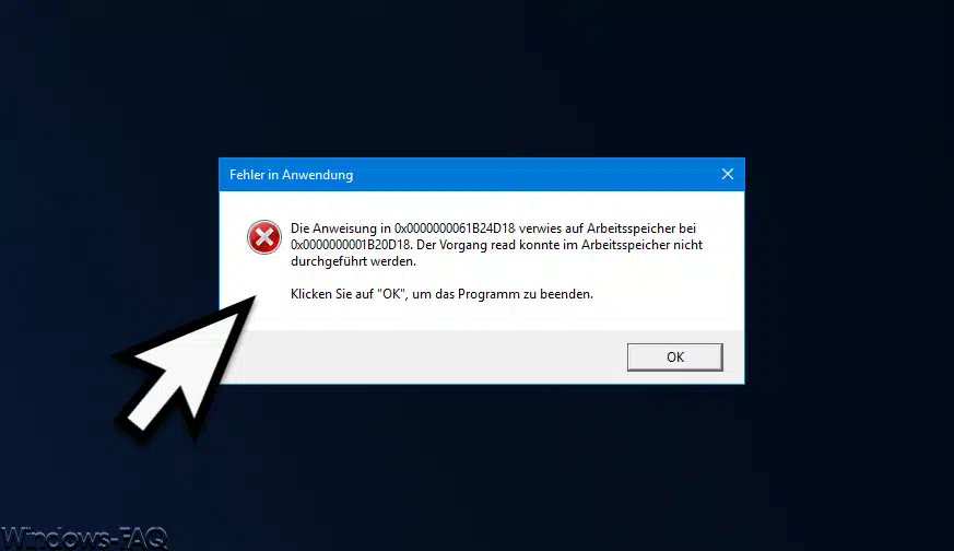 Die Anweisung in 0x verwies auf Arbeitsspeicher bei 0x
