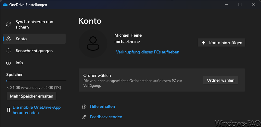 OneDrive Konto Einstellungen
