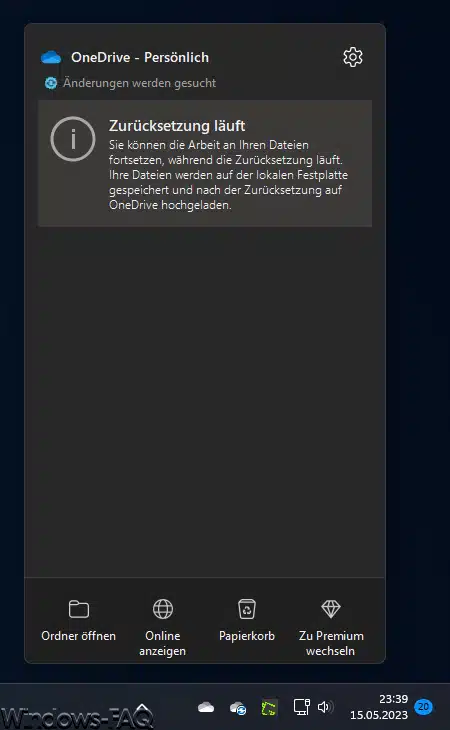 OneDrive Zurücksetzung läuft