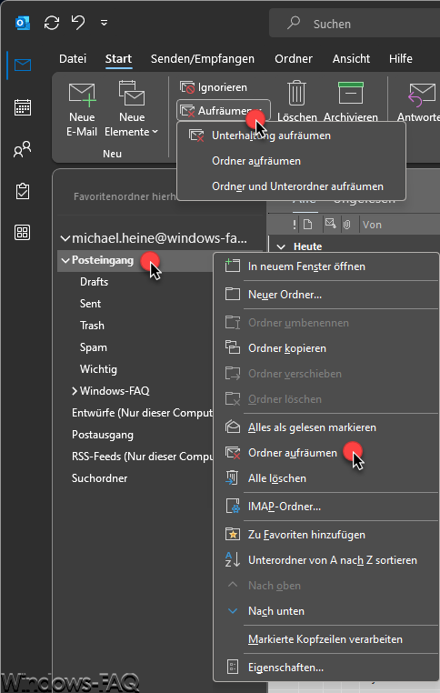 Outlook Ordner aufräumen