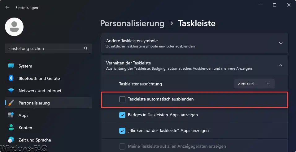 Taskleiste automatisch ausblenden
