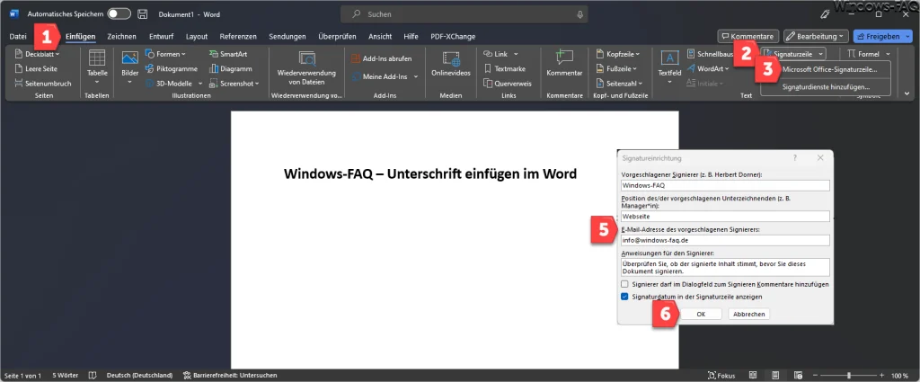 Word Signatureinrichtung