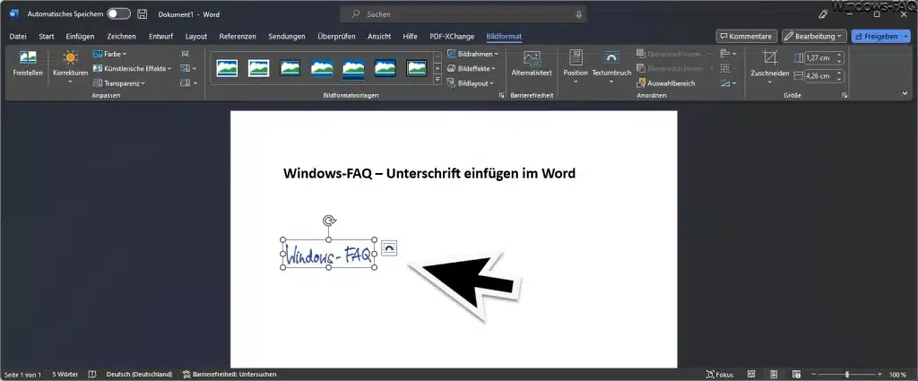 Word Unterschrift