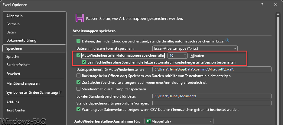 Excel AutoWiederherstellen