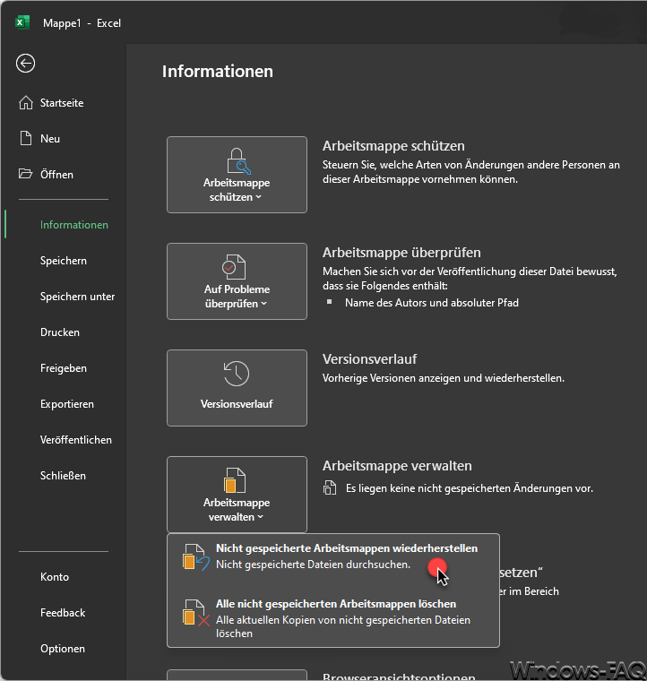 Excel Nicht gespeicherte Arbeitsmappen wiederherstellen