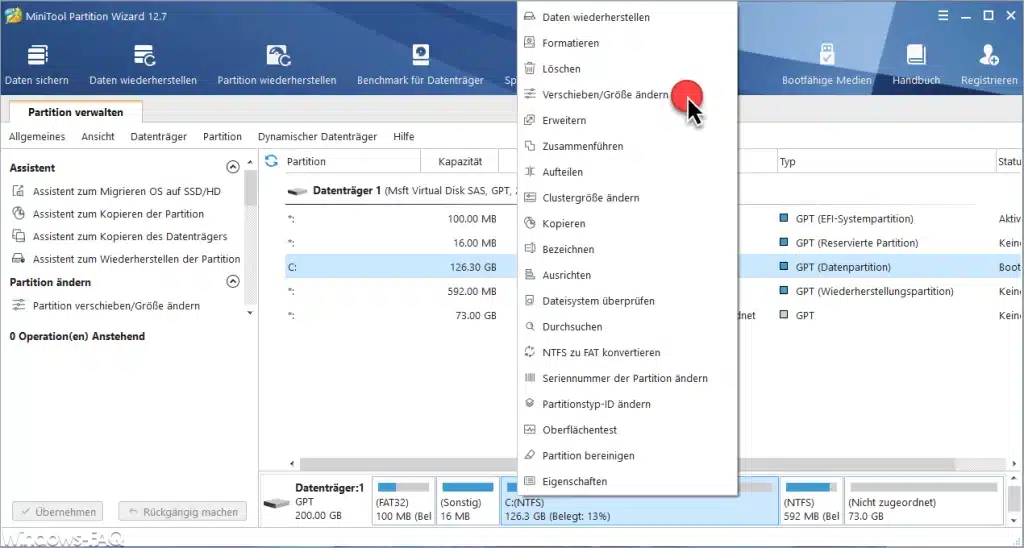 Minitool Partition Wizard verschieben und Größe ändern