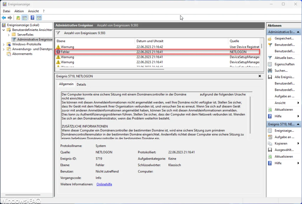 Netlogon Ereignis-ID 5719