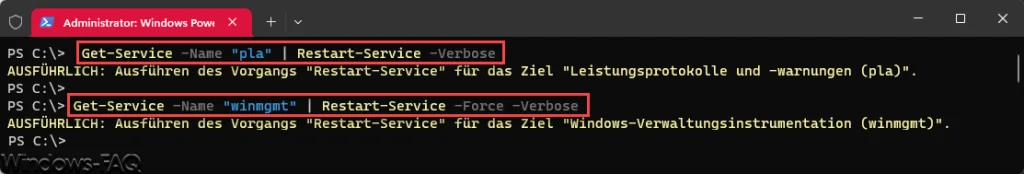PLA und WINMGMT Dienst neu starten